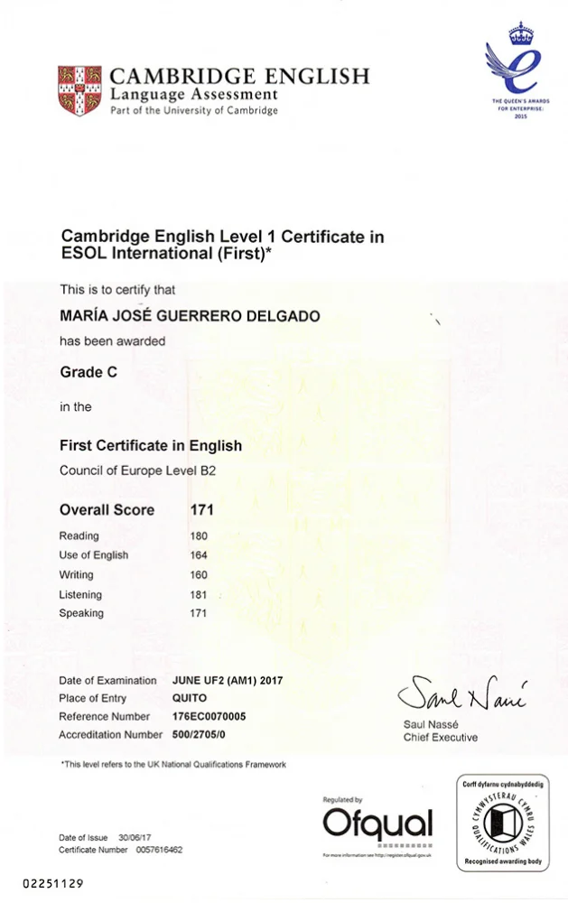 Certificado Cambridge